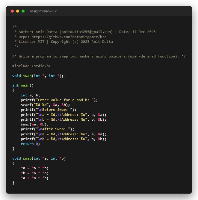 Write a program to swap two numbers using pointers (user-defined function).